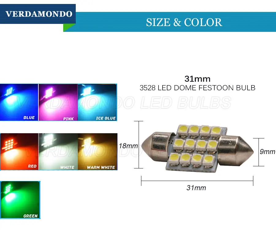 1 шт. 31 мм 12 SMD 3528 салона Купол с фестонами светодиодный светильник лампы теплые