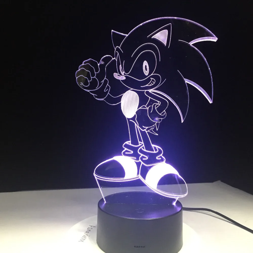 Аниме Sonic The Hedgehog рисунок 3D светодиодный настольная лампа флэш-эффект 7 Красочные акриловые визуальную иллюзию светодиодные фонари USB дети ночник