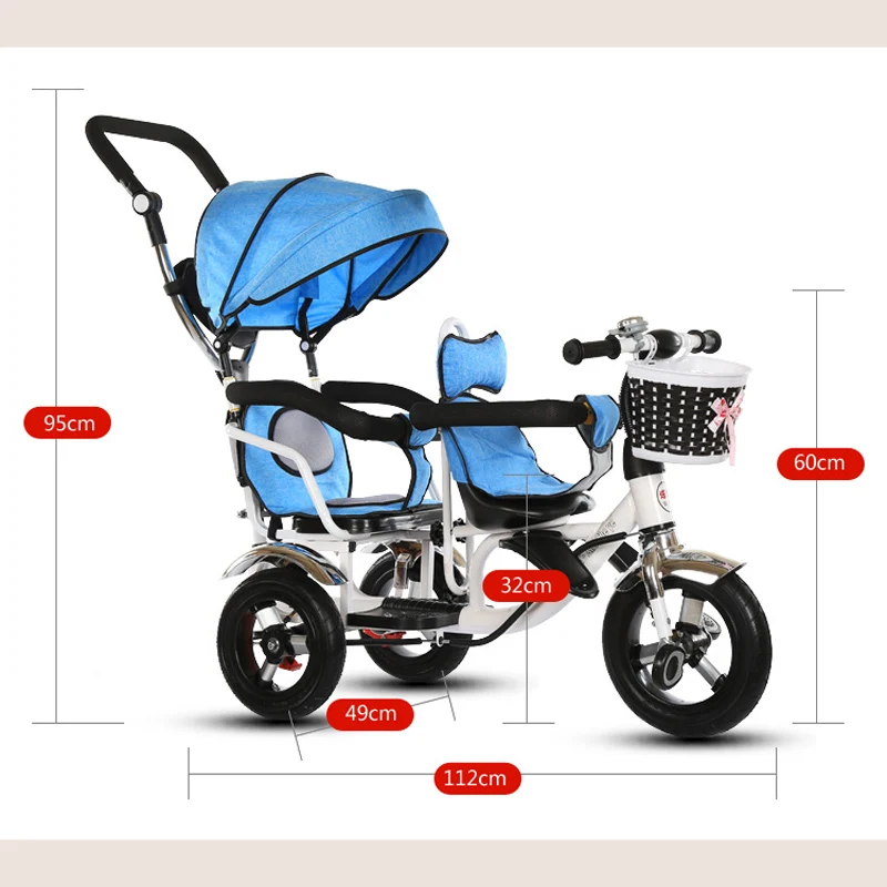 12 дюймов тандем с двойным сидением и Трехколесных велосипедов близнецы
