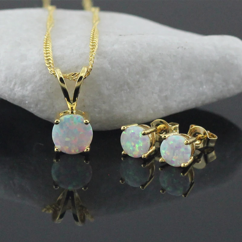 Наборы ювелирных изделий желтого золота без цепей белый опал камень бесплатная