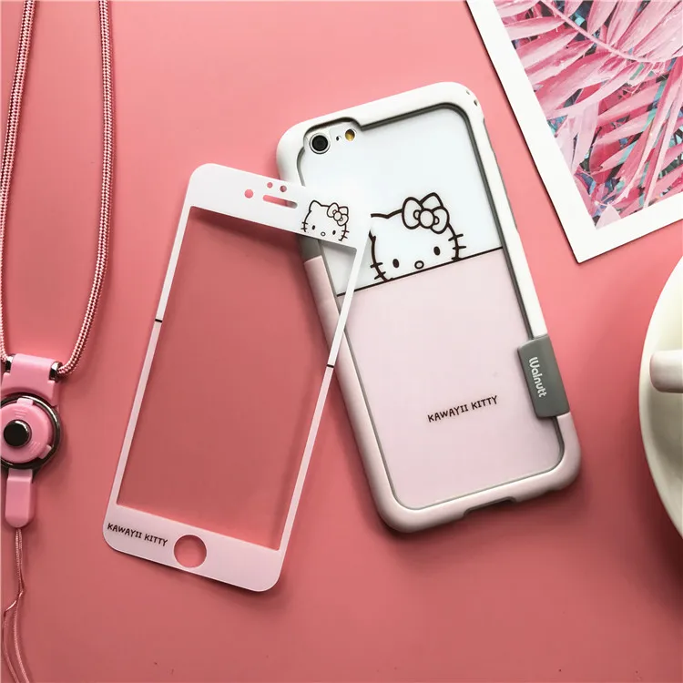 Для iPhone 8 8Plus Мягкий бампер + передняя и задняя стеклянная защита для экрана Kitty Sailor