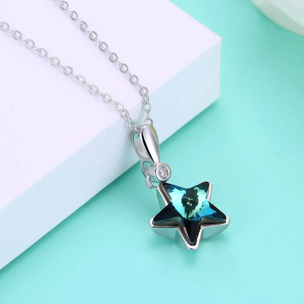 LEKANI кристаллами от Swarovski синий Star кристалл кулон ожерелье Женская 100% серебро