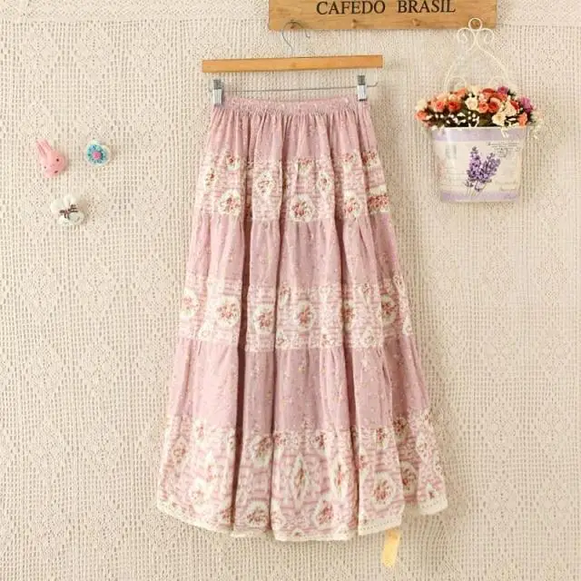 Новая летняя юбка в богемном стиле с цветочным принтом из хлопка и льна цельная