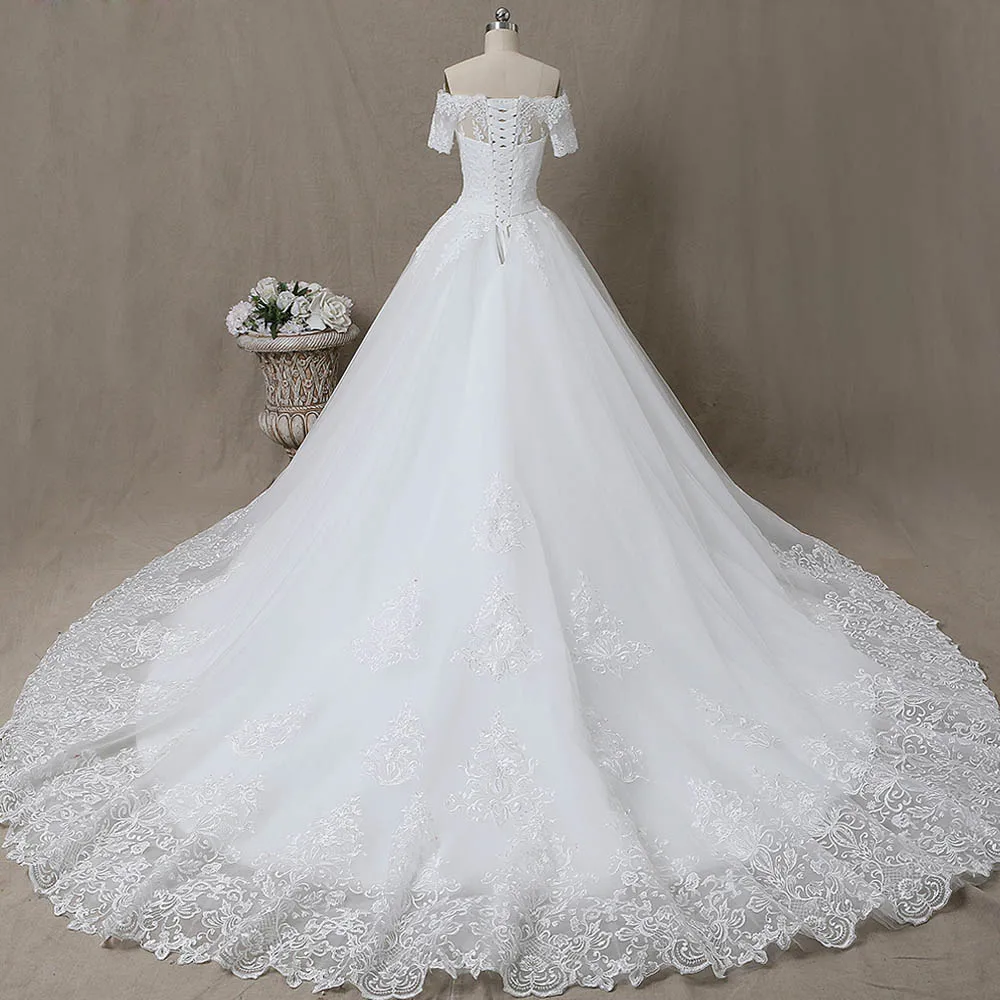 SL-5T свадебное платье с вырезом лодочкой и коротким рукавом роскошное кружевное