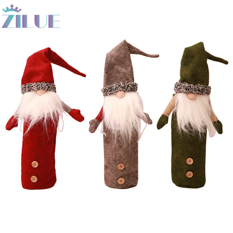 

Zilue 1pcs/lot Christmas Decorations Champagne Embroidery Wine Bottle Set With Hands No Face Doll Restaurant Holiday Supplies