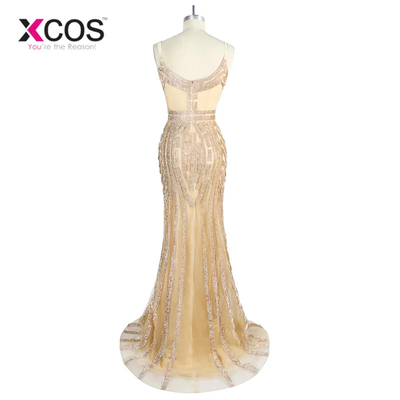 2018 Robe De Soiree вечернее платье с бриллиантами телесный цвет тюль шампанского Золото