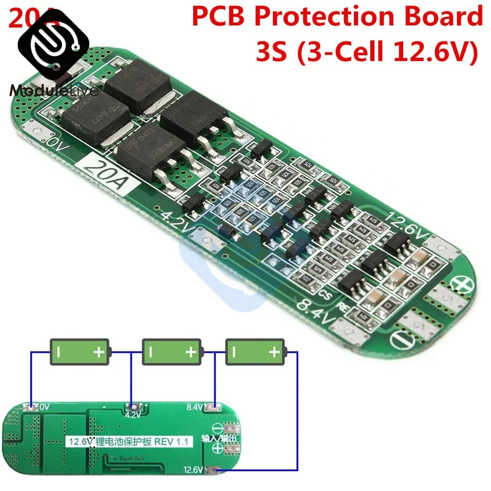 3S 20A литий-ионная литиевая батарея 18650 зарядное устройство PCB плата защиты BMS для сверлильного мотора 12,6 в Lipo ячеечный модуль 64x20x3,4 мм
