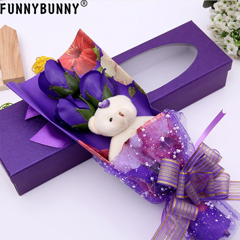 FUNNYBUNNY I Love You Голубой букет с цветами ароматизированные мыльные розы милый