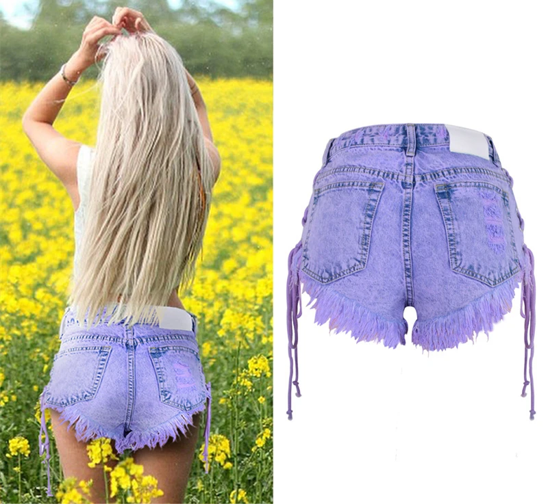 Highwaisted Мини Джинсы Шорты Для женщин и в то же время, сексуальное джинсовые мини-шорты, короткие завязки по бокам