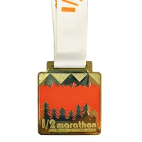 50mm 1 soft enamel color custom zinc alloy shiny gold marathon sports medal