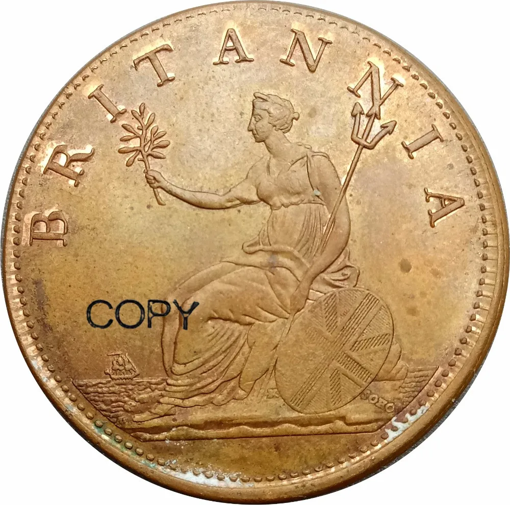 

Великобритании 1/2 г., половина Пенни, 1807 г., Джордж III, 4-й выпуск, красная медь, копии монет