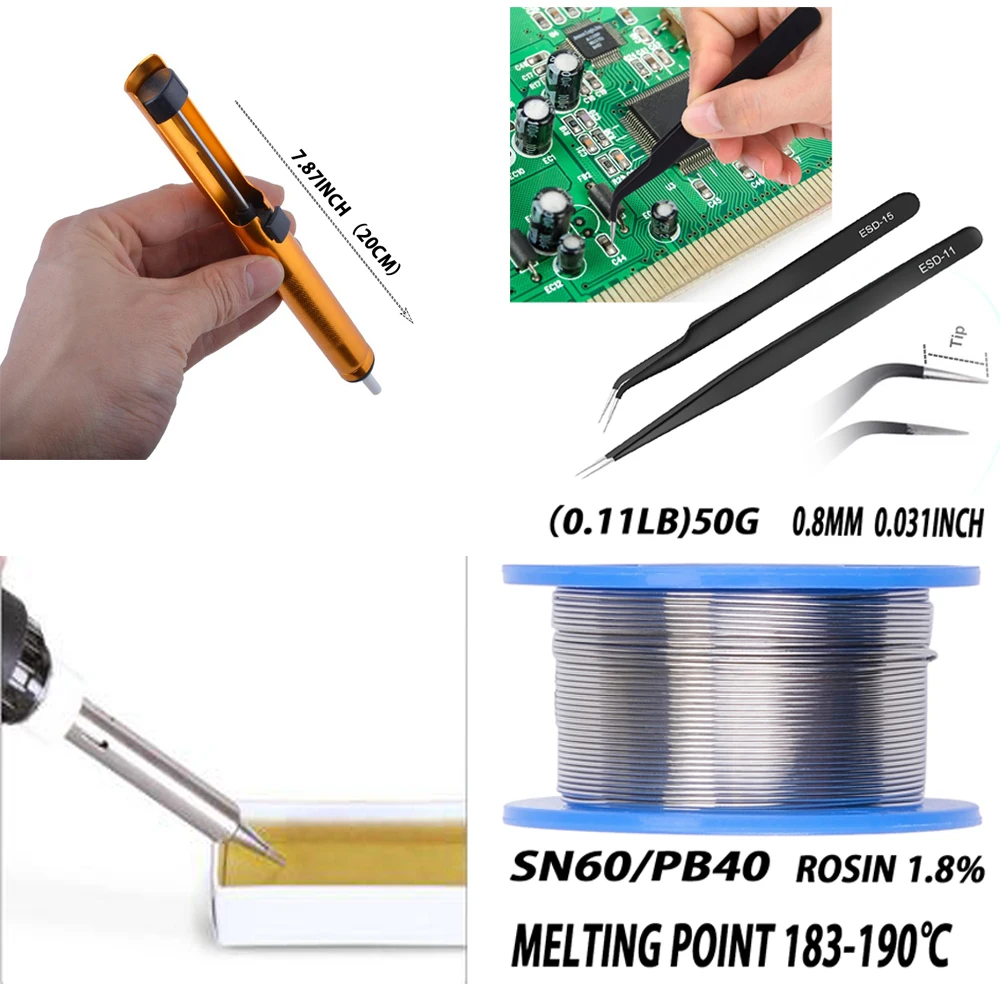 60w 110V 220V EU Electric Adjustable Temperature Soldering Iron Kit With ON/OFF 5 Tips Desoldering Pump Solder Wire Tweezers bag |