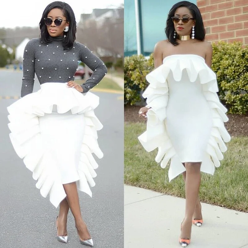 Женское облегающее платье с оборками элегантное Клубное открытыми плечами и