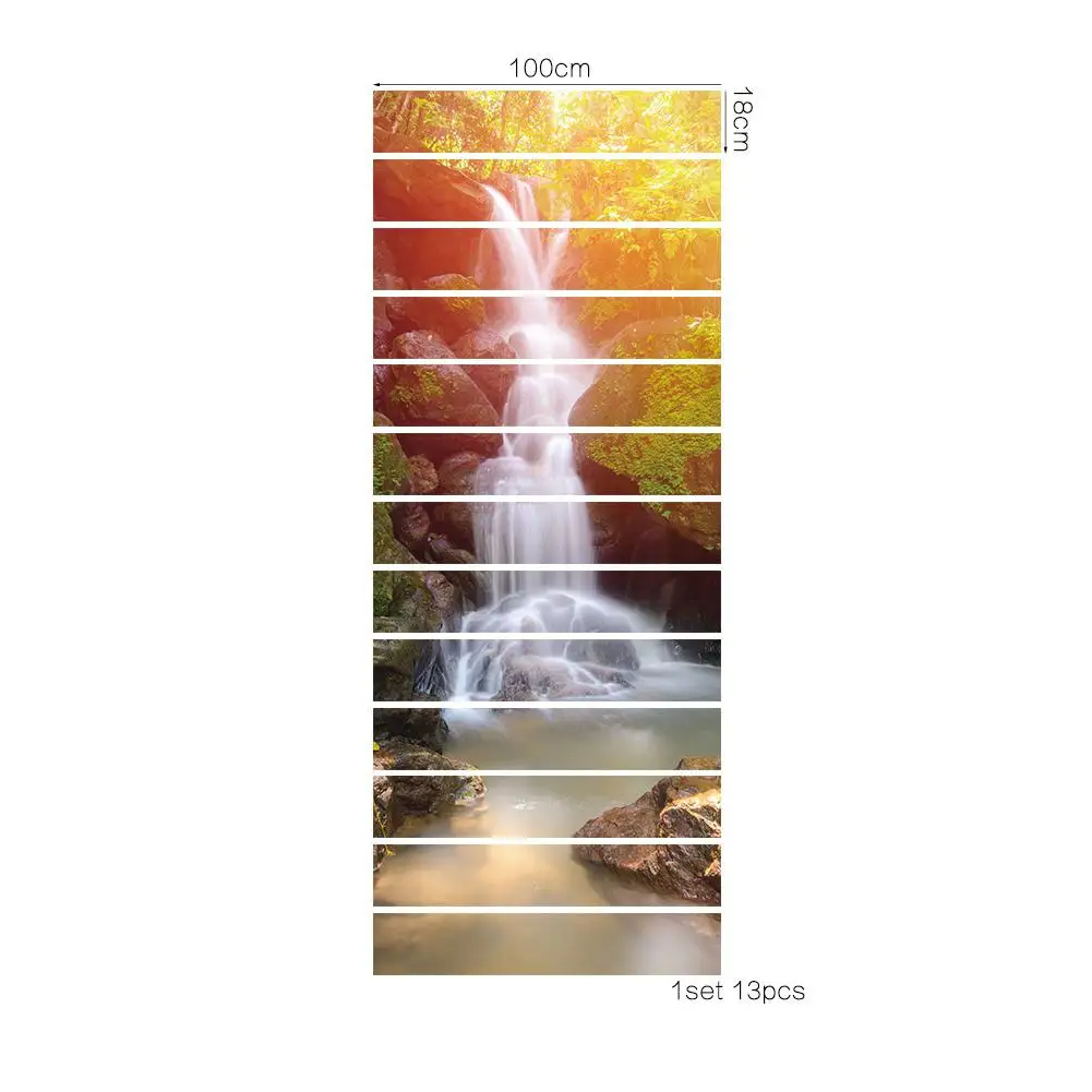 None 3D Simple Sunshine Waterfall Scenery Pattern Wall Sticker for Home Hallway Stairs | Дом и сад