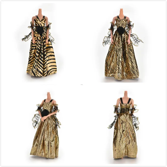 Элегантное черное платье с множеством золотых блесток подходящее для кукол