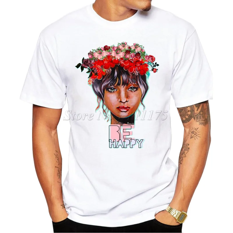 Мужская футболка с принтом Be Happy Design Повседневная высокого качества для девочек
