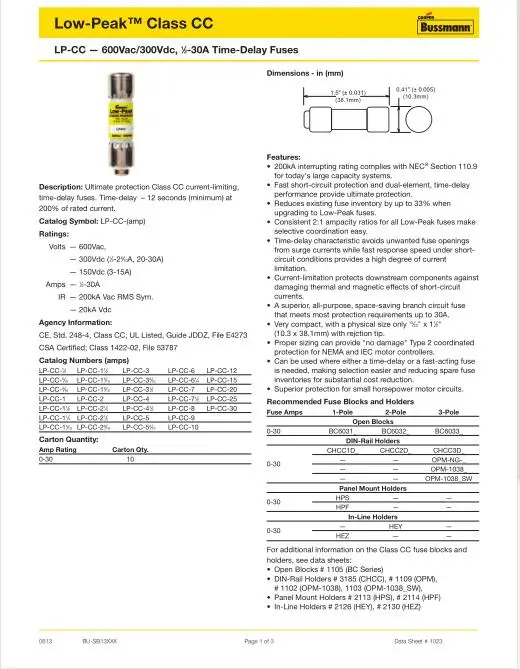 10 шт. LP-CC-1 4/10 lowpeak BUSSMANN10X38 предохранитель с задержкой 1.4A натуральная кожа