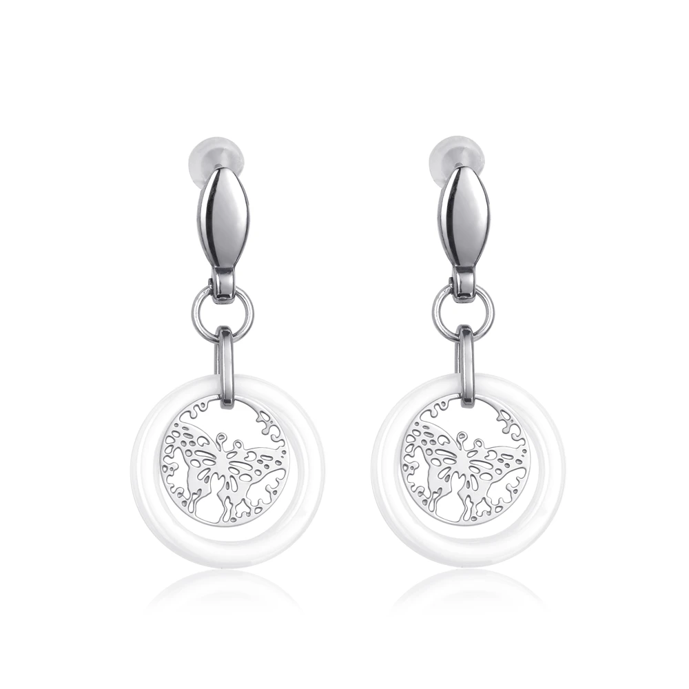 Модные серьги-бабочки из нержавеющей стали 18 мм круглые черно-белые керамические