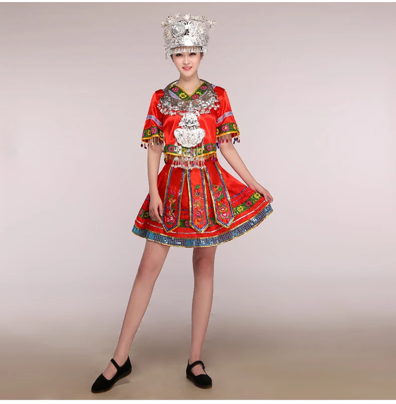 Женская этническая танцевальная одежда Miao костюм певицы длинная юбка для