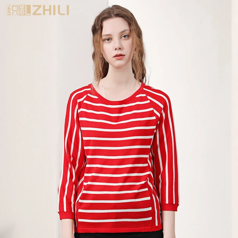 

ZHILI Women's Striped Thin Pullover Top T-Shirt