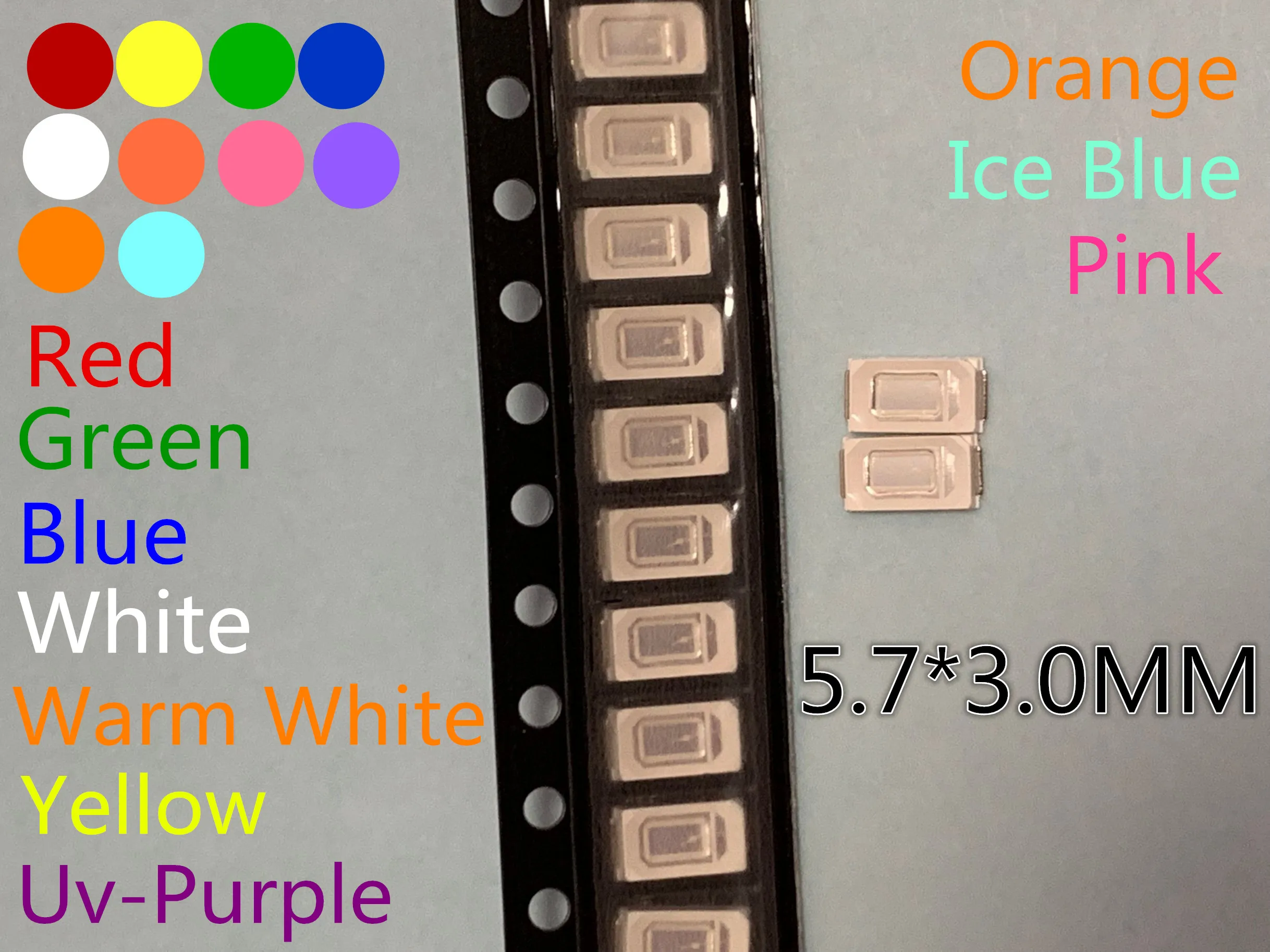 Набор диодов 1000 SMD LED 5730 10 видов красный/зеленый/синий/белый/желтый/теплый