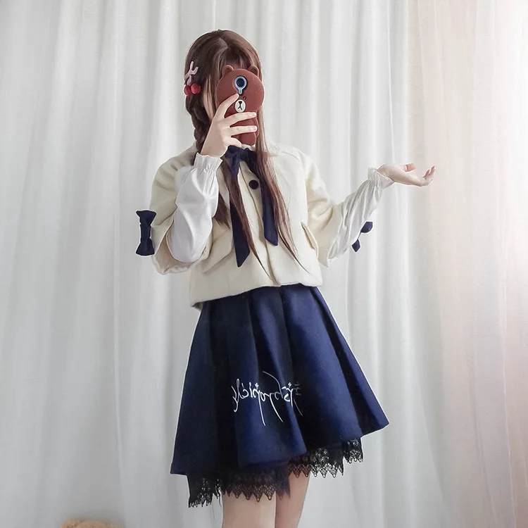 Японский Лолита осень-зима шерстяной комплект одежды из 2 предметов Для женщин
