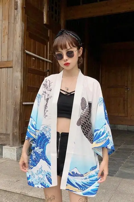 Кимоно женское в японском стиле тонкий Свободный кардиган для пар юката верхняя