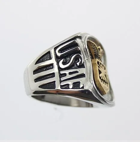 Мужское военное кольцо из нержавеющей стали с золотым и серебряным