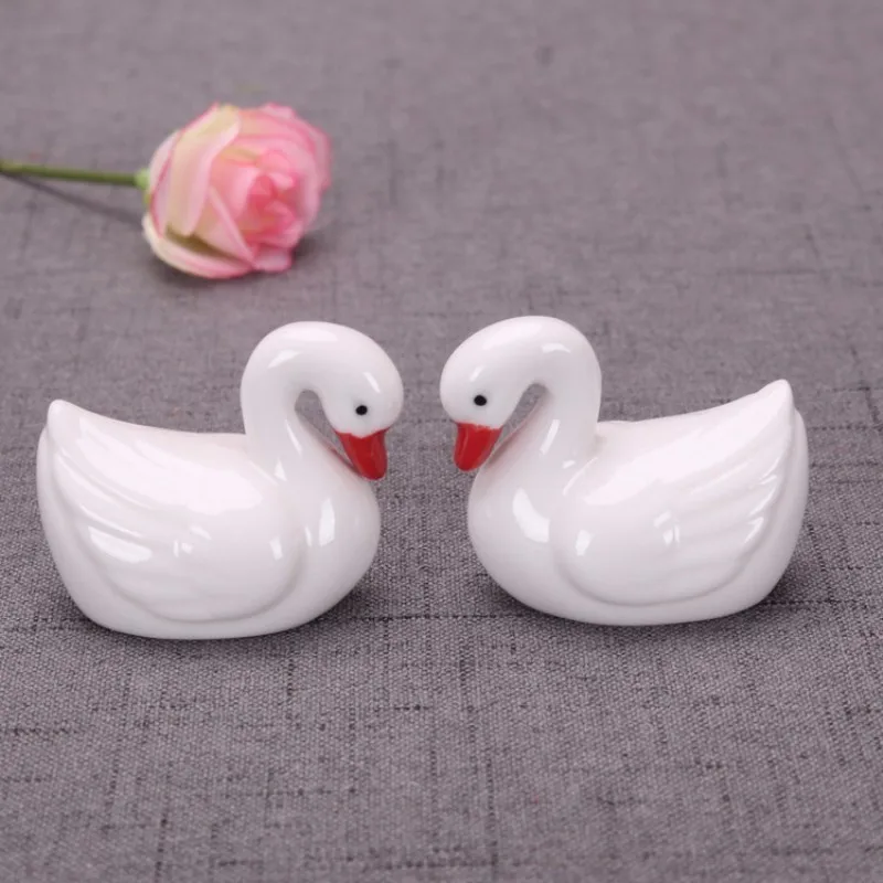 2pc Ceramic White Swans Miniature Animal Decoration Home Garden Mini Craft Ornaments Micro Decor DIY Gift |
