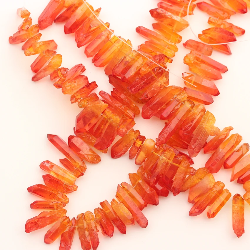 Orange Red Crystal Quartz Points Beads Jewelry Top Drilled Sticks Loose Pendant Necklace | Украшения и аксессуары