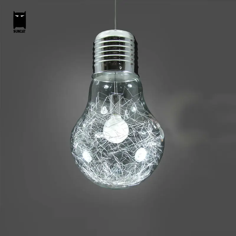 Большая Подвесная лампа Эдисона стеклянный светильник серебристого цвета 28 см в