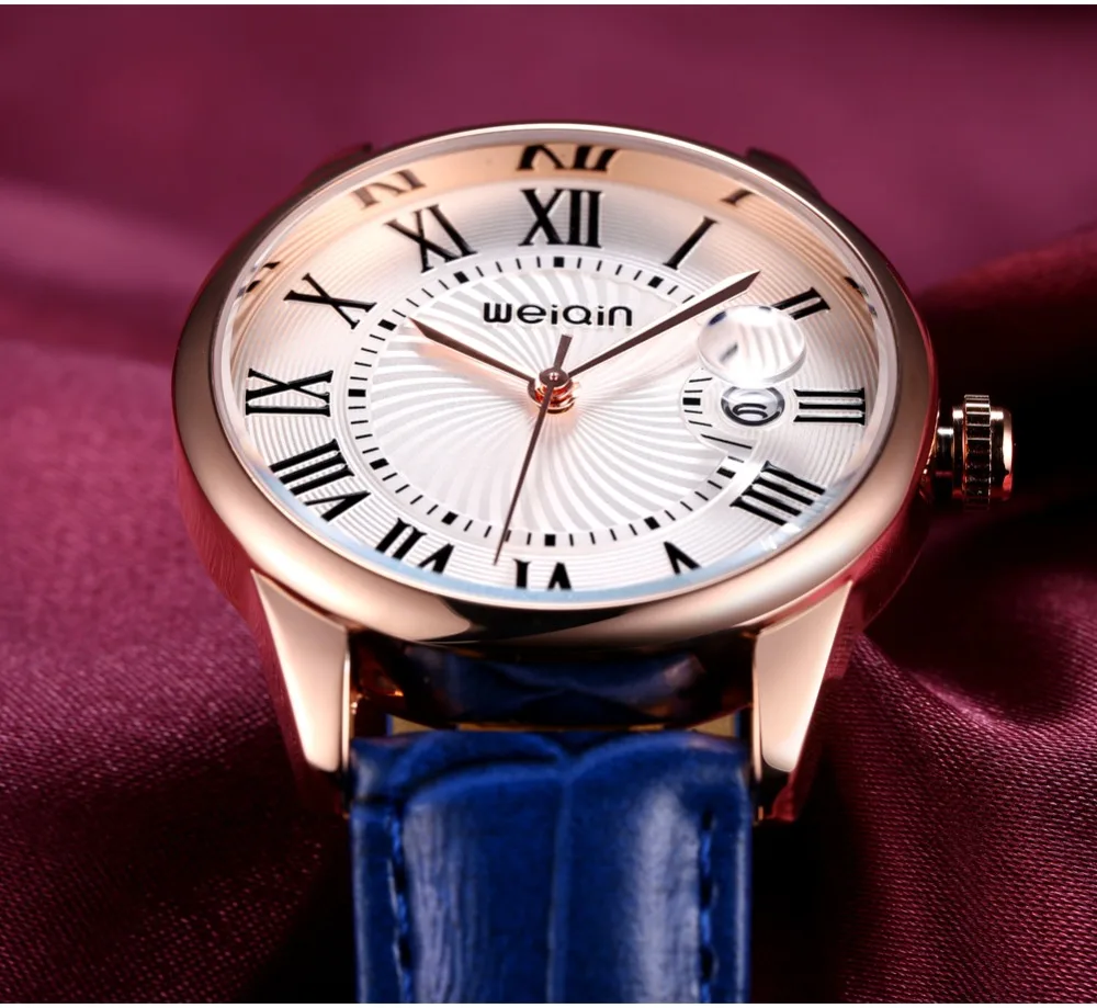 WEIQIN увеличительное стекло Дата модные часы для женщин розовое золото Чехол