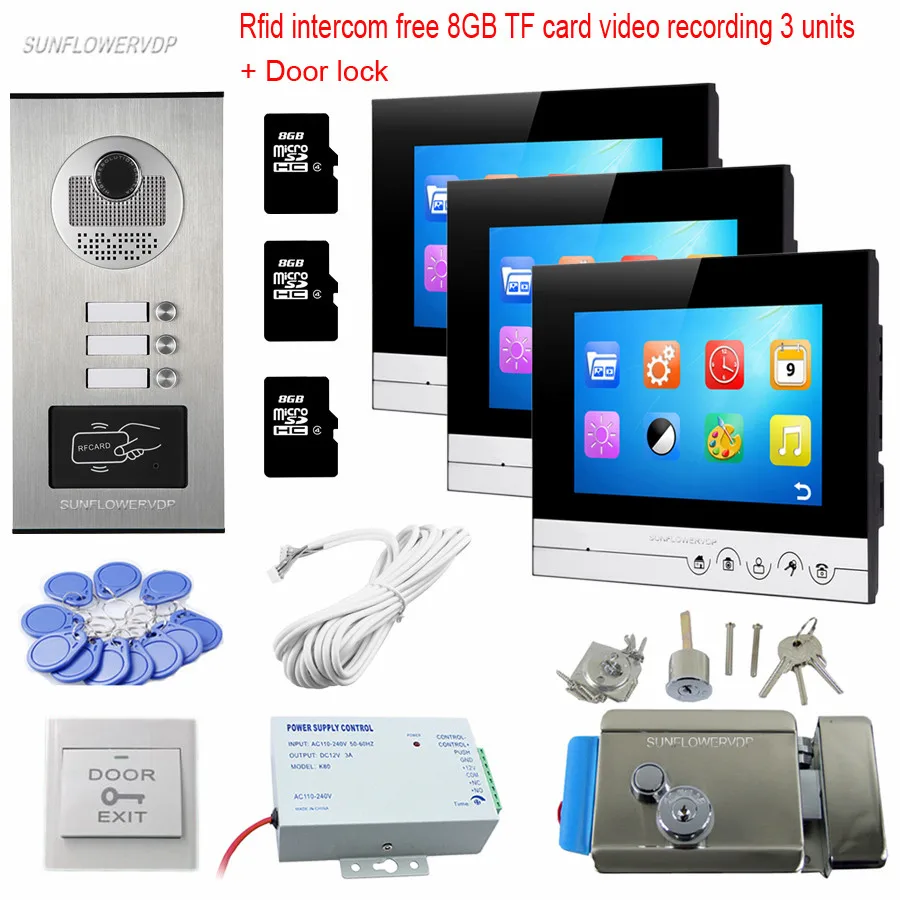 Rfid домофон 8 Гб запись на карту tf монитор видео телефон 7 &quotдверной звонок камера