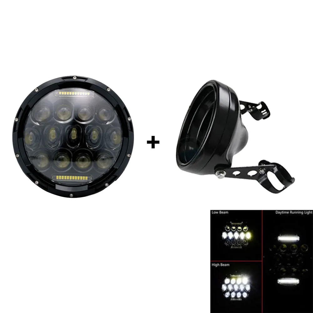75W headlight balck 7 дюймов светодиодный мото rcycle фара мото черный для Harley moto rcycle СВЕТОДИОДНЫЙ Ведро фары корпус кронштейн - Цвет: 75W headlight balck