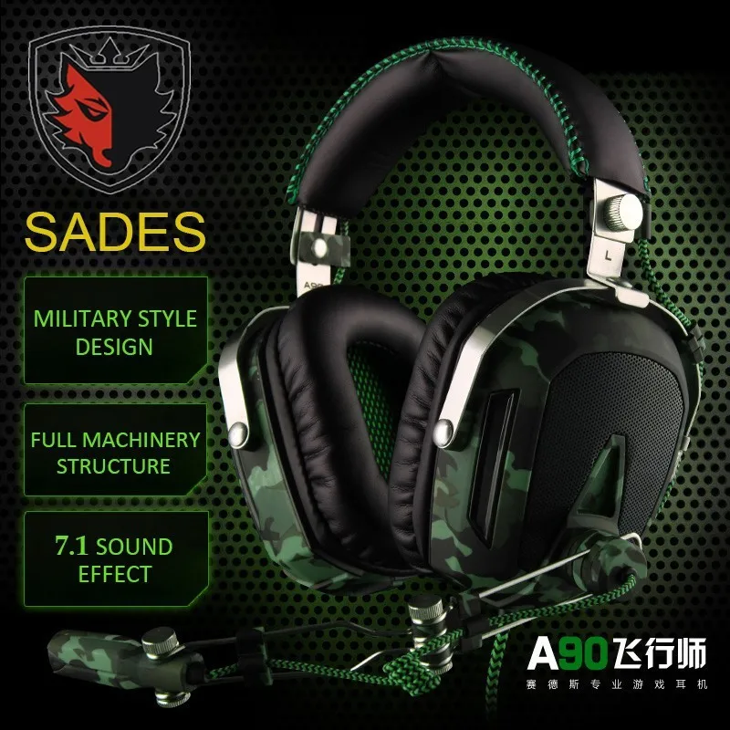 SADES A90 Pilot USB 7,1, игровые наушники с объемным звуком, гарнитура, 7 цветов, дыхательные огни для PC Gamer, камуфляж