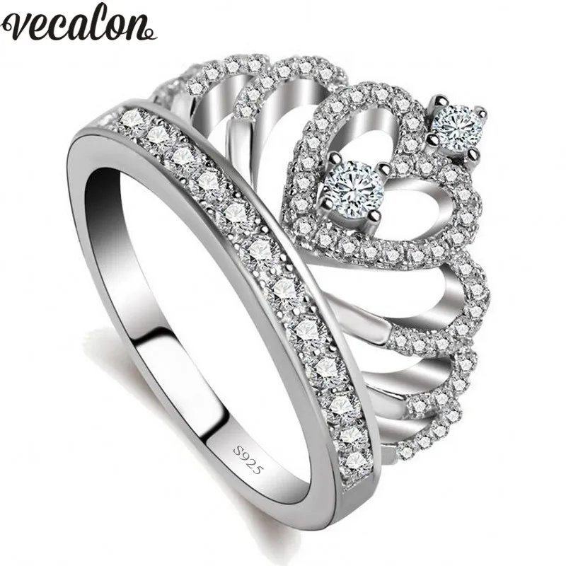 Vecalon, кольцо с короной для влюбленных, AAAAA, циркон, Cz, 925 пробы, серебро, заполнено, обручальное кольцо для женщин и мужчин
