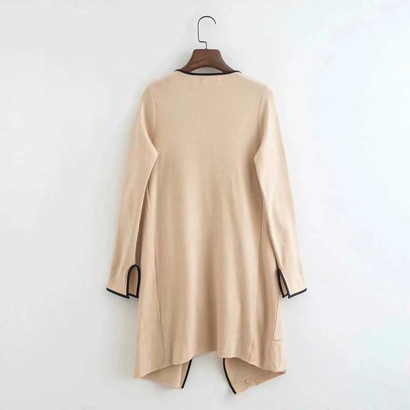 Женский трикотажный кардиган Длинный мягкий свитер цвета хаки весна-осень 2019 |