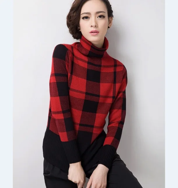 High Quality Winter Women's Turtleneck Plaid Sweater Ladies Fashion Striped Collar Thick Warm Sweaters Pullovers | Женская одежда