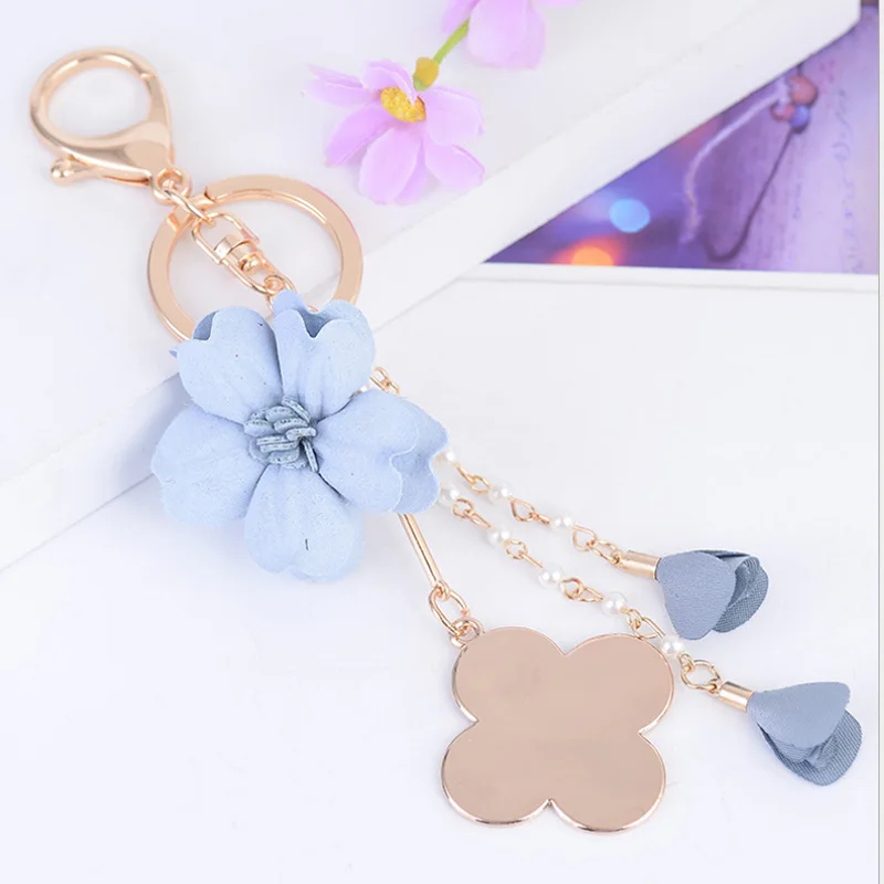 Новинка 2017 золотой цвет тканевый брелок с цветами клевер кисточкой сумочка