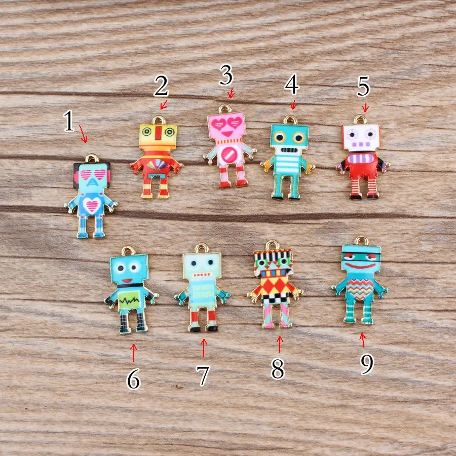 

10PCs/Lot Fashion Enamels Charms Gift Robot Alloy Pendant Bracelet Necklace Jewelry Accessories DIY Craft