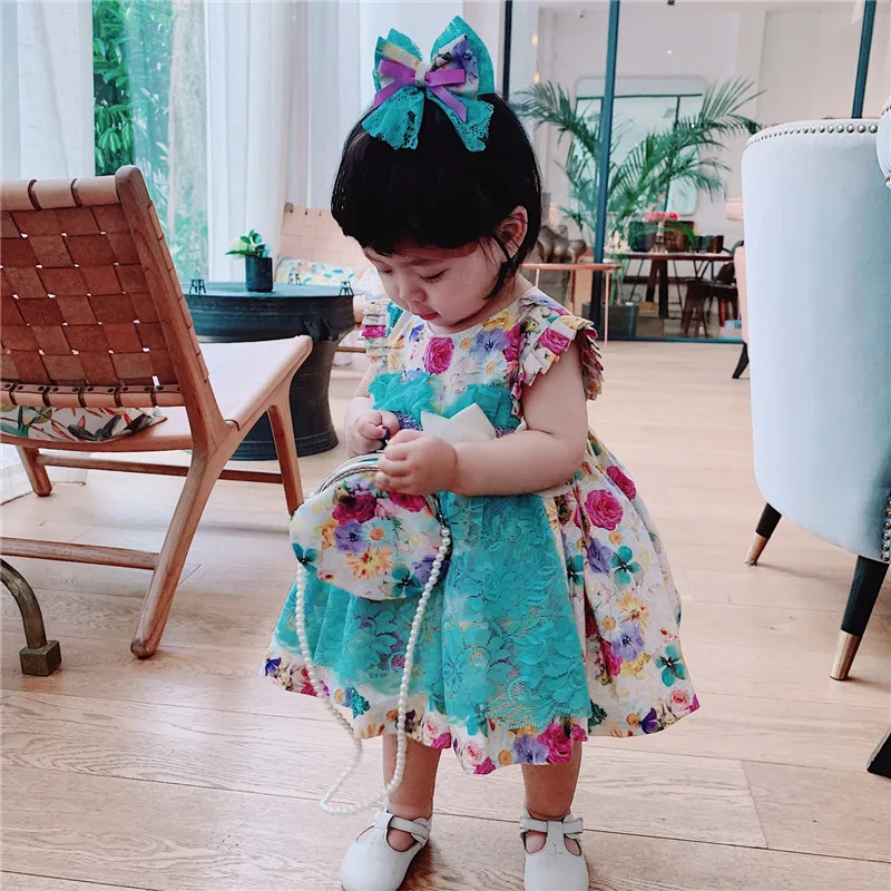 Детское платье с подвеской кружевное изумрудом на лето 2019 | Детская одежда и