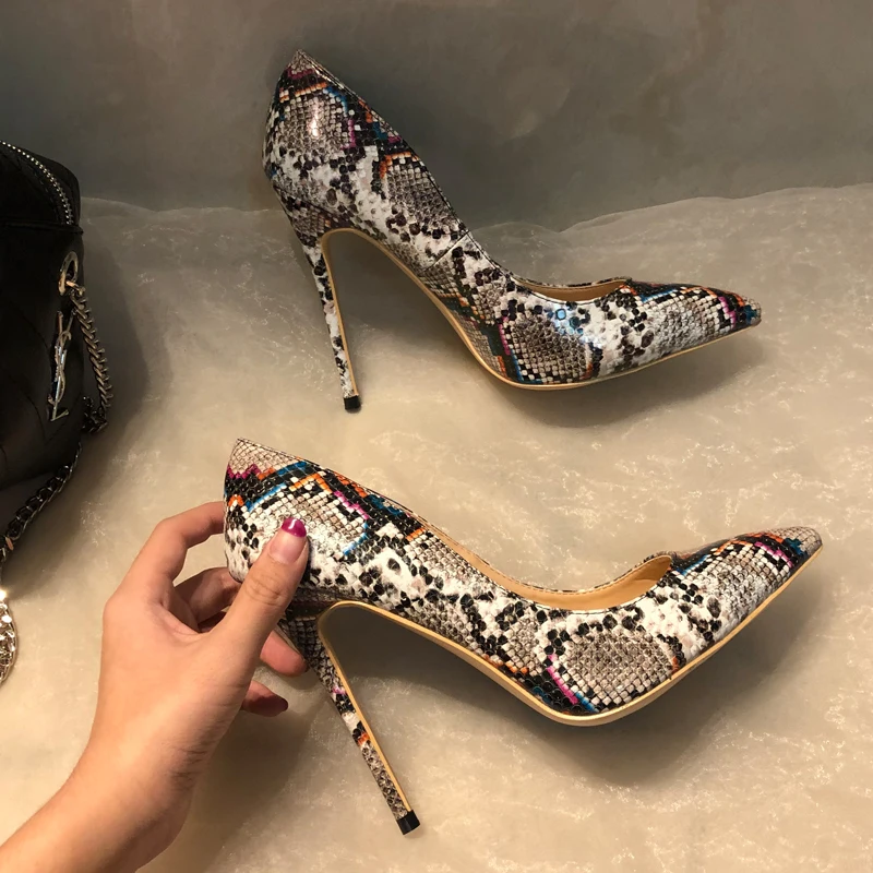 

2021 Fashion free shipping new python snake Patent Leather Poined Toe Stiletto high heel shoe pump HIGH-HEELED SHOE dress shoes