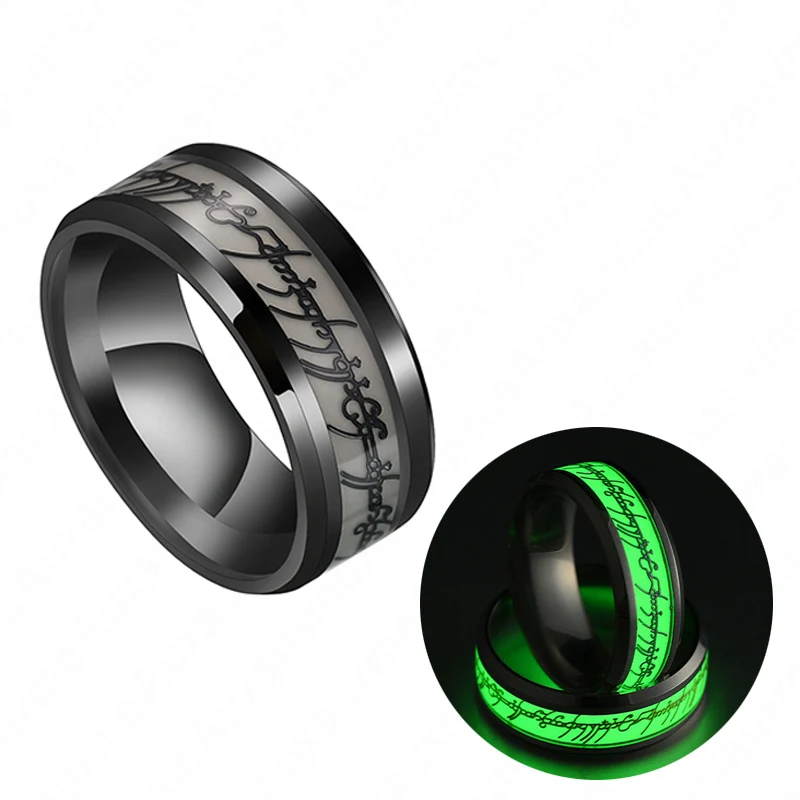 Black Green Auxauxme, 1 шт., светящееся кольцо из нержавеющей стали, 3 цвета, светящееся в темноте мужское кольцо, вечерние ювелирные изделия в стиле панк,, 6-13 - Цвет основного камня: Black Green