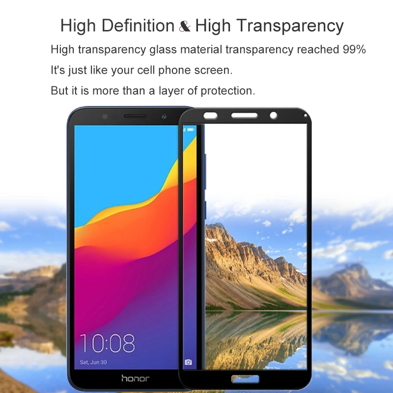 2 шт. 100% оригинальное закаленное стекло с полным покрытием для Huawei Honor 7A русская