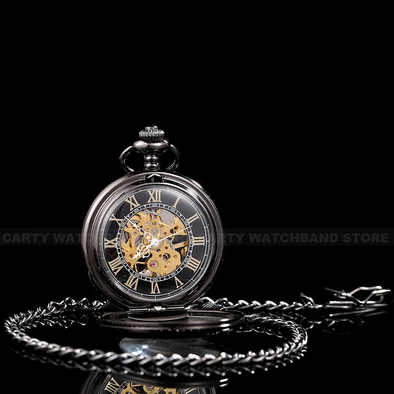Мужские и женские механические часы с каркасом в стиле стимпанк Черное золото