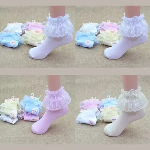 Новинка лета 2019 Детские винтажные носки принцессы с кружевным бантом и рюшами
