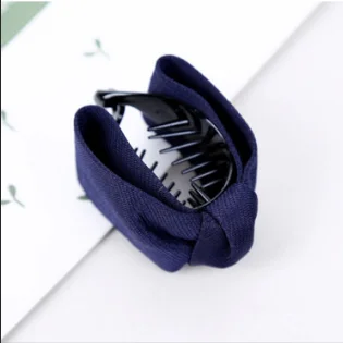Navy blue Корейские милые тканевые заколки для волос с бантиком, Элегантные Женские однотонные тканевые Галстуки, заколки для волос с банановым крабом, заколки с конским хвостом, аксессуары для волос для девушек - Цвет: Navy blue