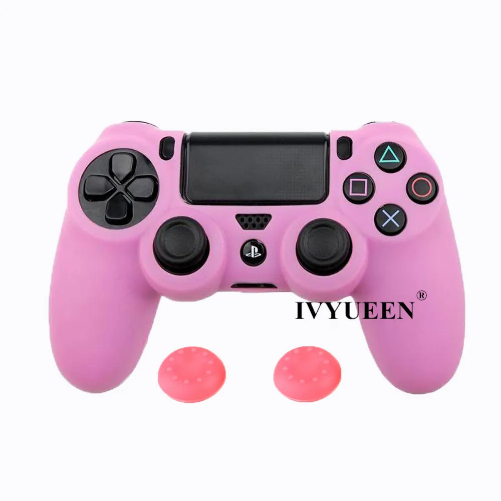 Мягкий силиконовый резиновый чехол IVYUEEN для sony playstation Dualshock 4 PS4 DS4 Pro, тонкий контроллер, кожный чехол+ 2 ручки для большого пальца