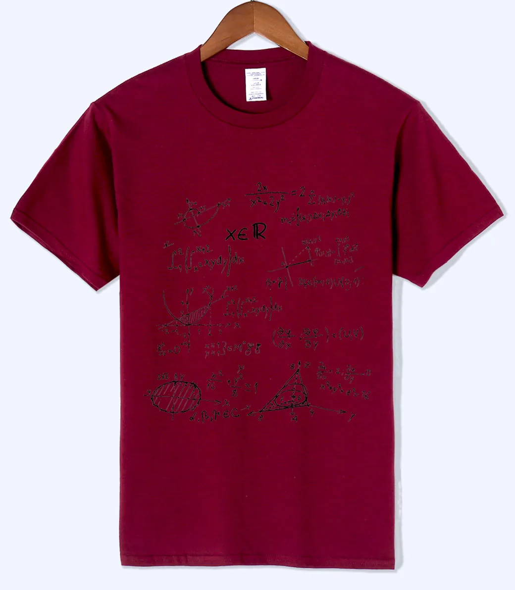 wine red 1 Белая футболка с математическими формулами, футболка для мужчин, лето, хлопок, Мужская футболка с круглым вырезом, облегающая футболка, модные мужские топы, футболка - Цвет: wine red 1