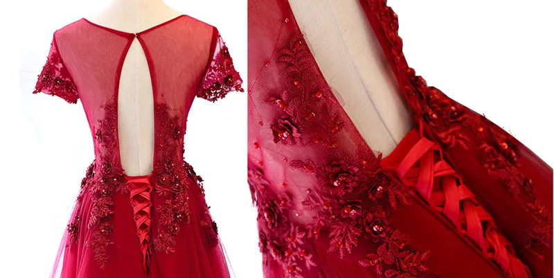 FADISTEE Новое поступление элегантное вечернее платье для выпускного вечера Vestido de Festa ТРАПЕЦИЕВИДНОЕ кружевное Бисероплетение круглый вырез 3d-цветочные аппликации бордовый